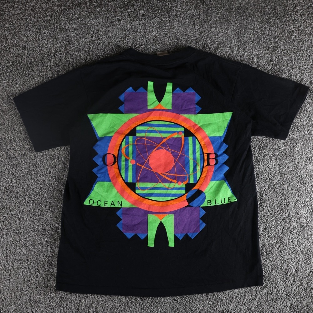 Vintage 1992 Ocean Blue Graphic T Shirt Men's Large Made in USA Abstract Atom